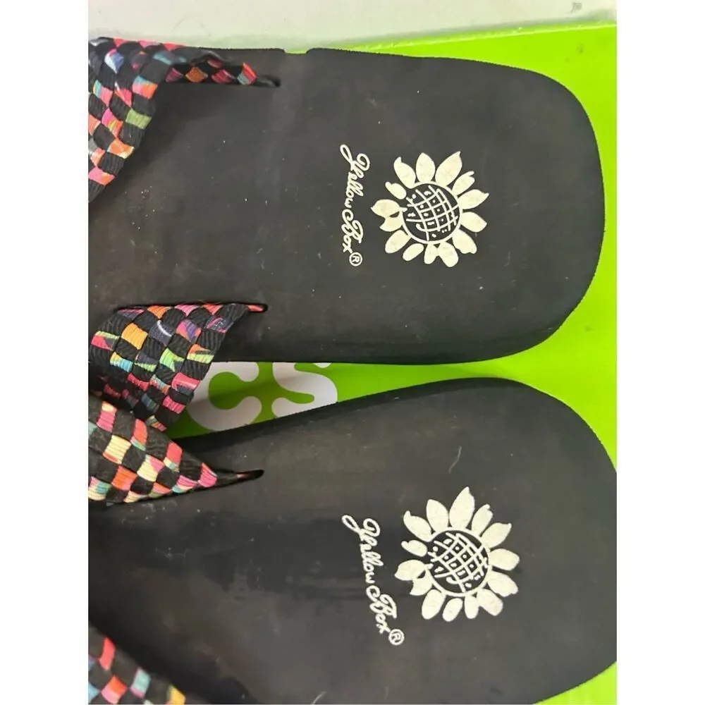 Yellow box flip flops‎ size 9 sandals colorful strap - Picture 2 of 6